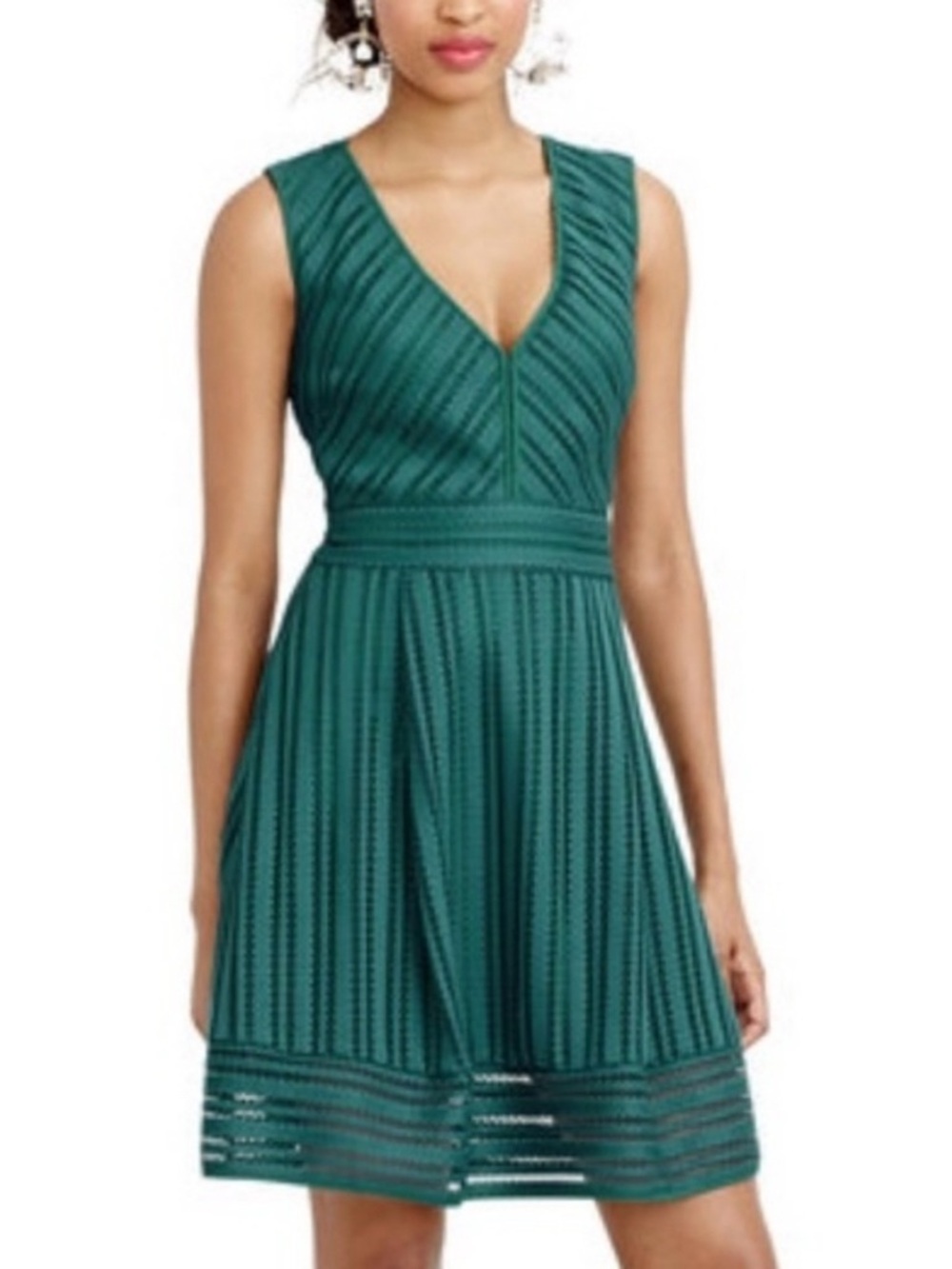 J.CREW Teal Striped Lace A-Line Sleeveless Knee Length Dress Size 6
